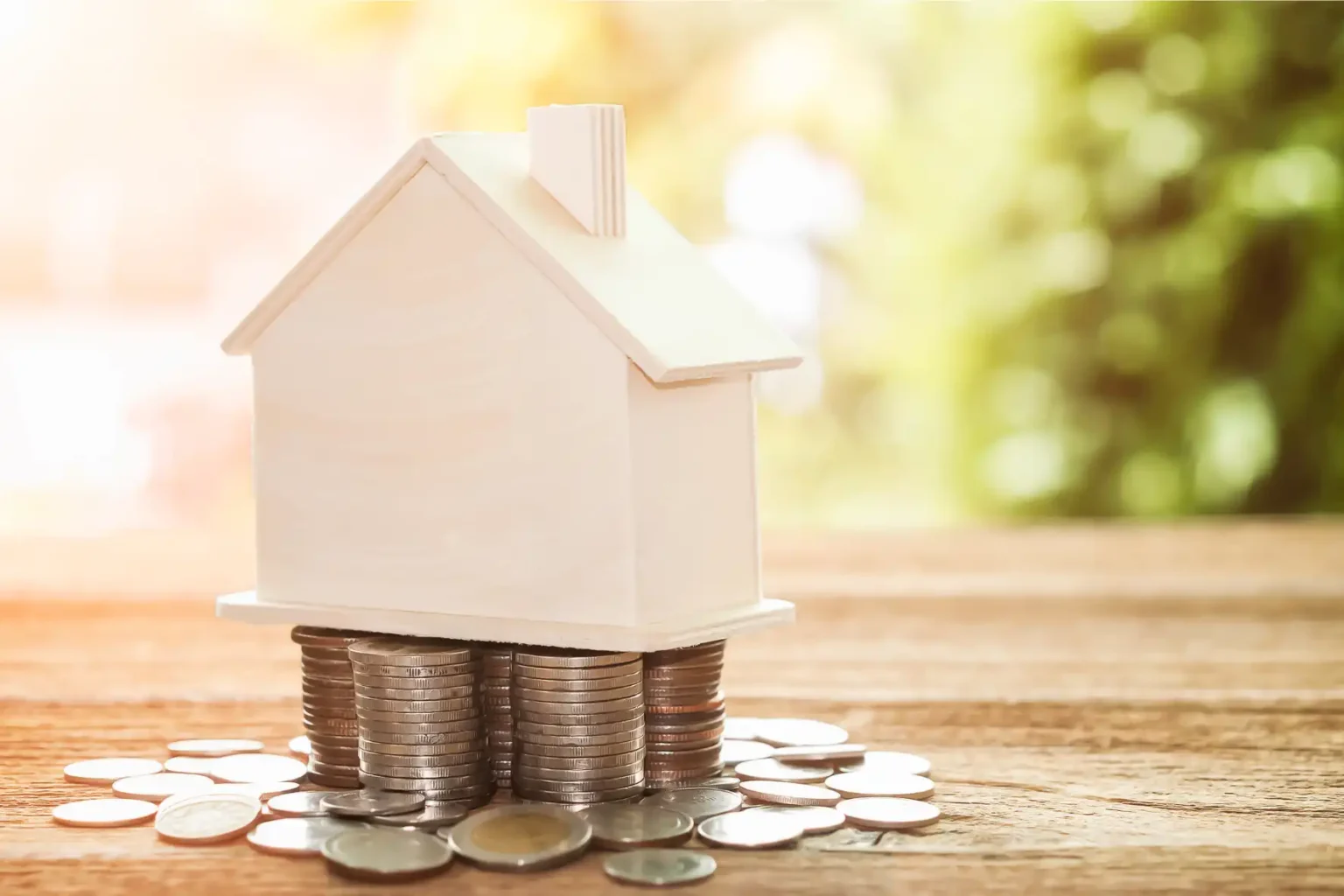 Casa sobre monedas representando la protección del patrimonio mediante una sociedad patrimonial en inversiones inmobiliarias